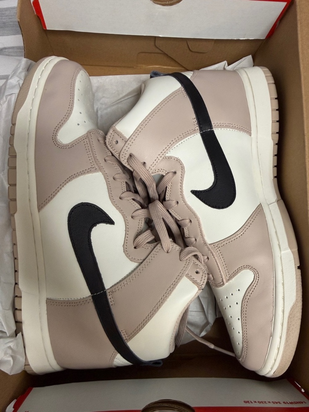 Nike High-Top Sneakers in Taupe, White & Black